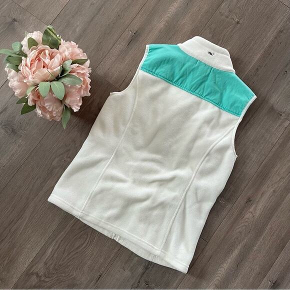 Vineyard Vines White & Tiffany Blue Fleece Vest - Picture 3 of 4